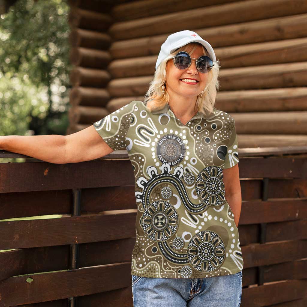 Personalised NAIDOC Week 50 Years Deadly Always Women Polo Shirt Brown Aboriginal Artwork Dot Painting
