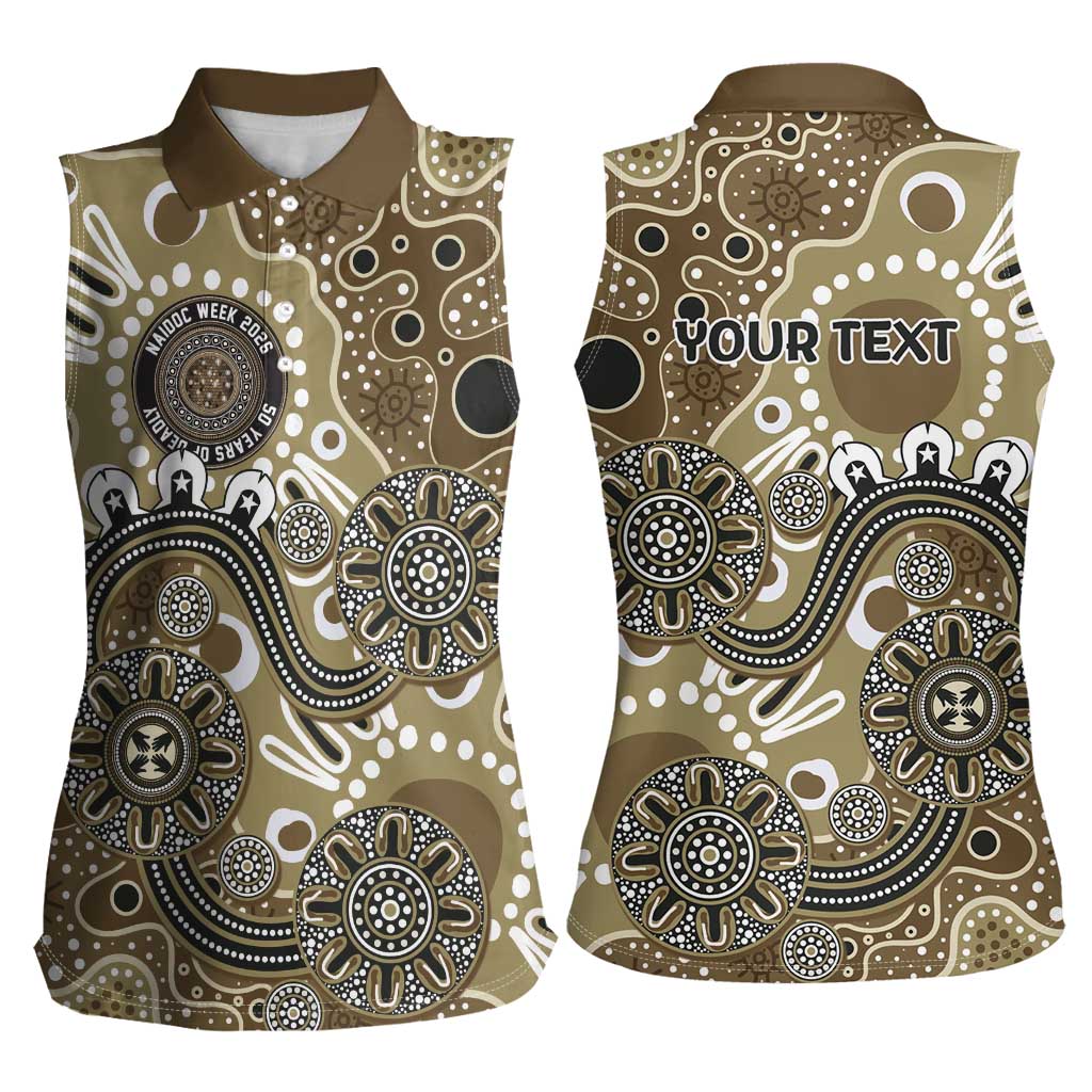 Personalised NAIDOC Week 50 Years Deadly Always Women Sleeveless Polo Shirt Brown Aboriginal Artwork Dot Painting