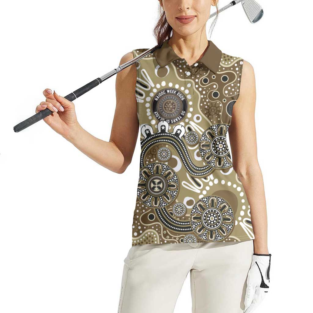 Personalised NAIDOC Week 50 Years Deadly Always Women Sleeveless Polo Shirt Brown Aboriginal Artwork Dot Painting