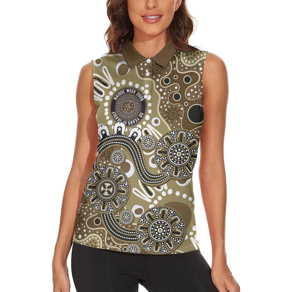 Personalised NAIDOC Week 50 Years Deadly Always Women Sleeveless Polo Shirt Brown Aboriginal Artwork Dot Painting