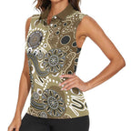 Personalised NAIDOC Week 50 Years Deadly Always Women Sleeveless Polo Shirt Brown Aboriginal Artwork Dot Painting