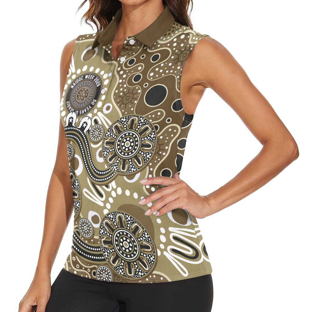 Personalised NAIDOC Week 50 Years Deadly Always Women Sleeveless Polo Shirt Brown Aboriginal Artwork Dot Painting