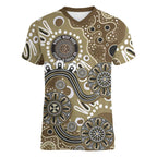 Personalised NAIDOC Week 50 Years Deadly Always Women V-Neck T-Shirt Brown Aboriginal Artwork Dot Painting