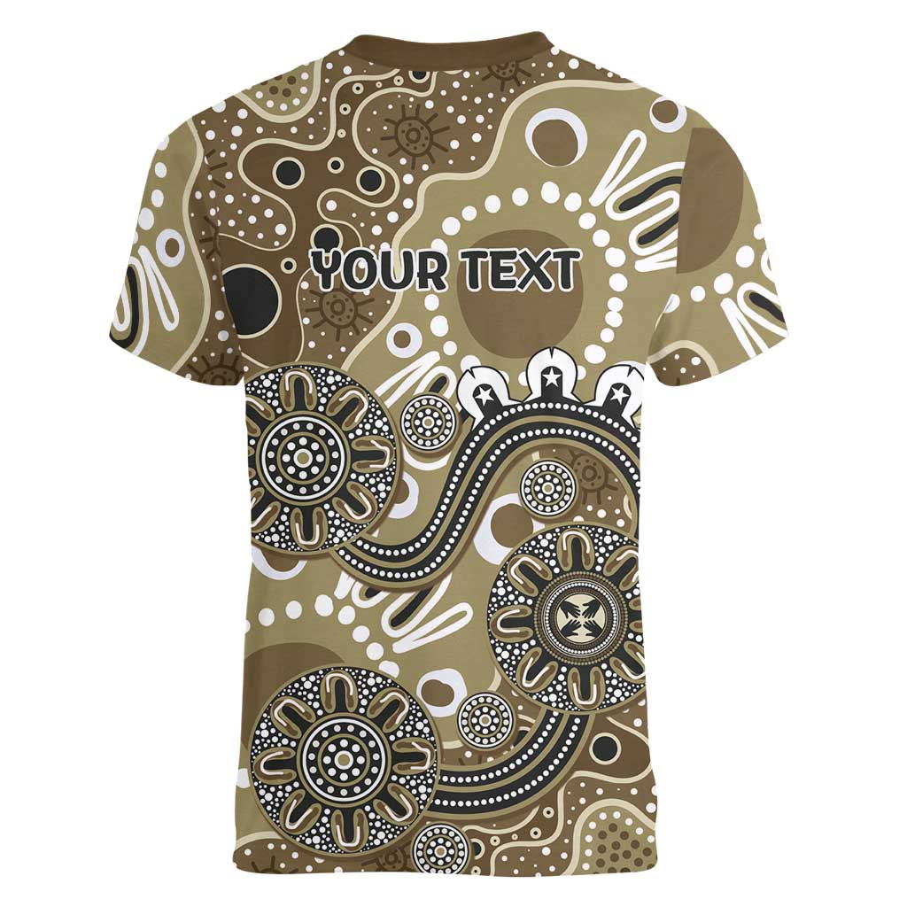 Personalised NAIDOC Week 50 Years Deadly Always Women V-Neck T-Shirt Brown Aboriginal Artwork Dot Painting