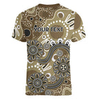 Personalised NAIDOC Week 50 Years Deadly Always Women V-Neck T-Shirt Brown Aboriginal Artwork Dot Painting