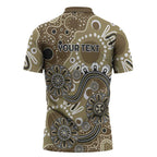 Personalised NAIDOC Week 50 Years Deadly Always Zipper Polo Shirt Brown Aboriginal Artwork Dot Painting