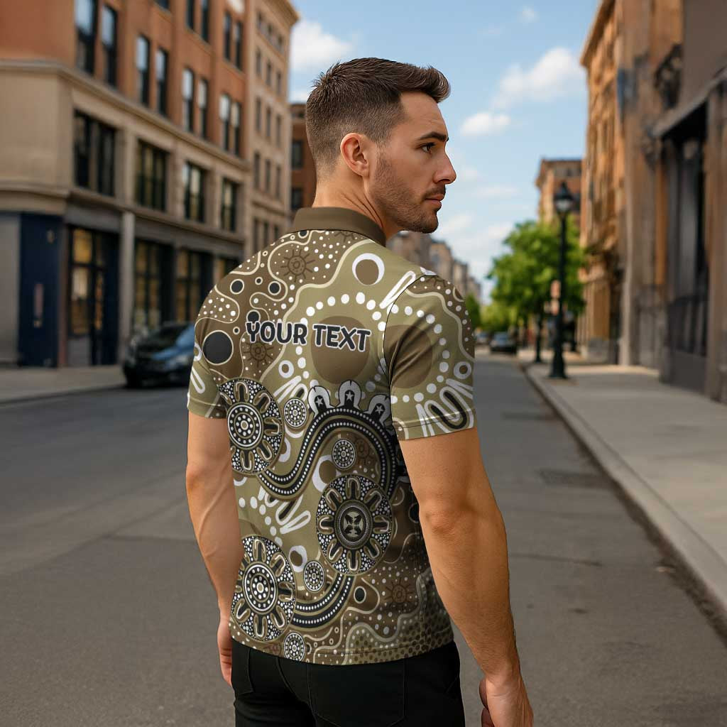 Personalised NAIDOC Week 50 Years Deadly Always Zipper Polo Shirt Brown Aboriginal Artwork Dot Painting