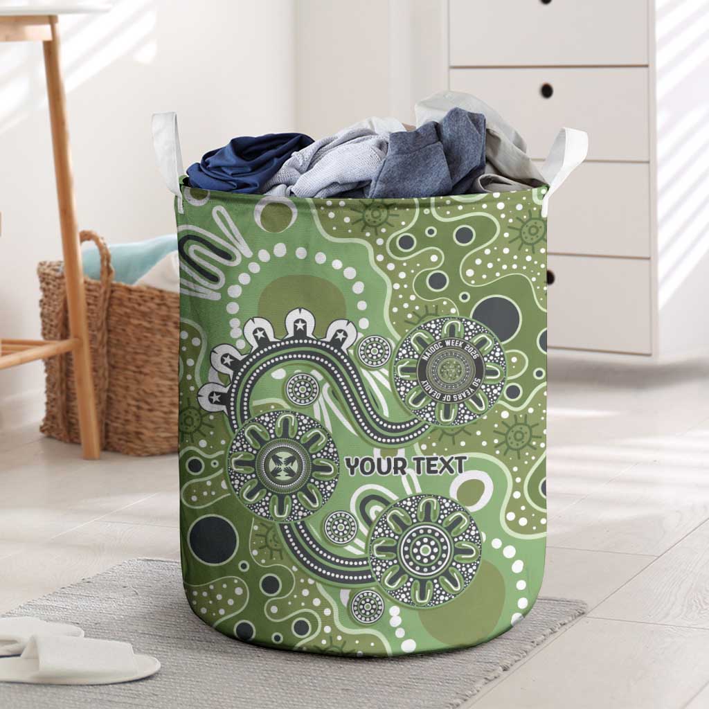 Personalised NAIDOC Week 50 Years Deadly Always Laundry Basket Green Aboriginal Artwork Dot Painting