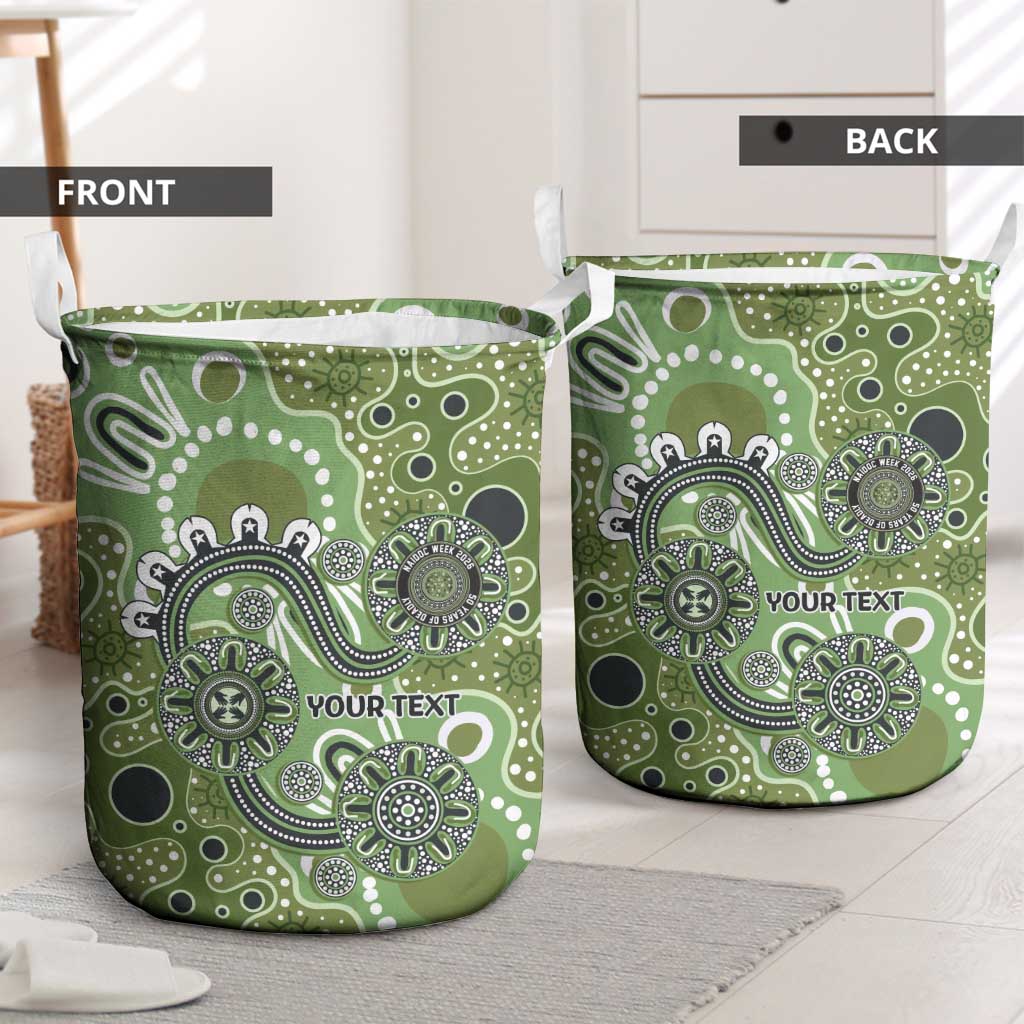 Personalised NAIDOC Week 50 Years Deadly Always Laundry Basket Green Aboriginal Artwork Dot Painting