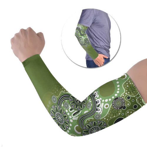 Personalised NAIDOC Week 50 Years Deadly Always Arm Sleeves Green Aboriginal Artwork Dot Painting