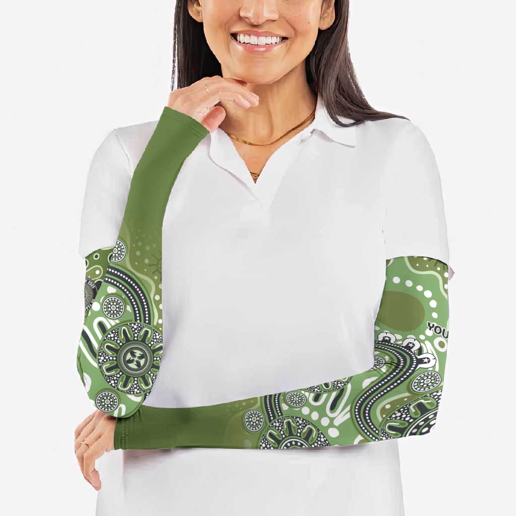 Personalised NAIDOC Week 50 Years Deadly Always Arm Sleeves Green Aboriginal Artwork Dot Painting