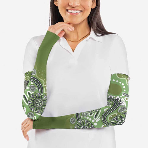 Personalised NAIDOC Week 50 Years Deadly Always Arm Sleeves Green Aboriginal Artwork Dot Painting