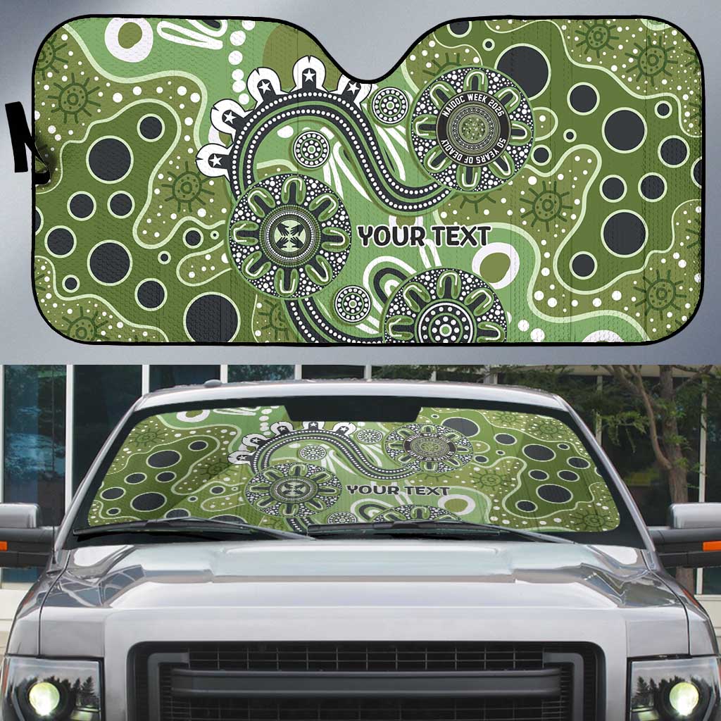 Personalised NAIDOC Week 50 Years Deadly Always Auto Sun Shade Green Aboriginal Artwork Dot Painting