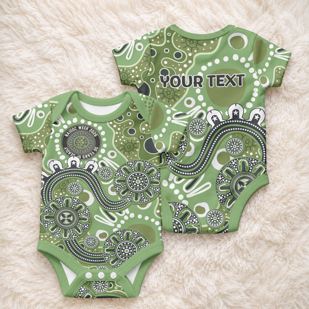 Personalised NAIDOC Week 50 Years Deadly Always Baby Onesie Green Aboriginal Artwork Dot Painting