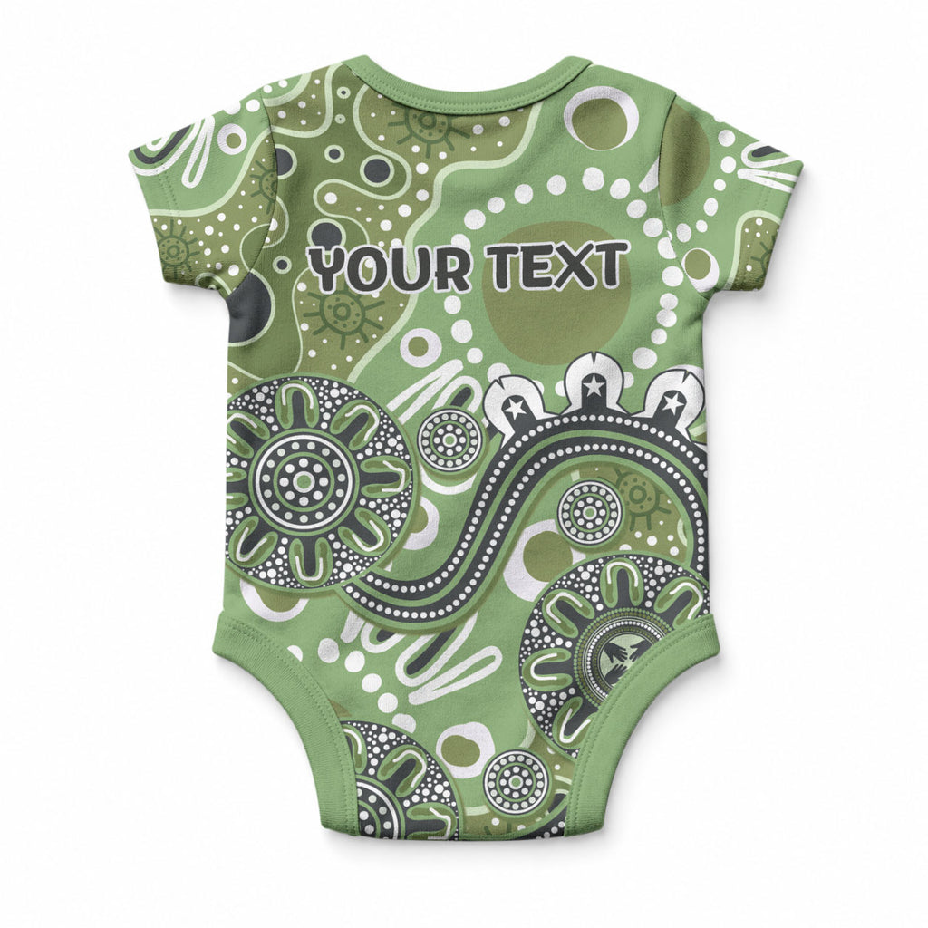 Personalised NAIDOC Week 50 Years Deadly Always Baby Onesie Green Aboriginal Artwork Dot Painting