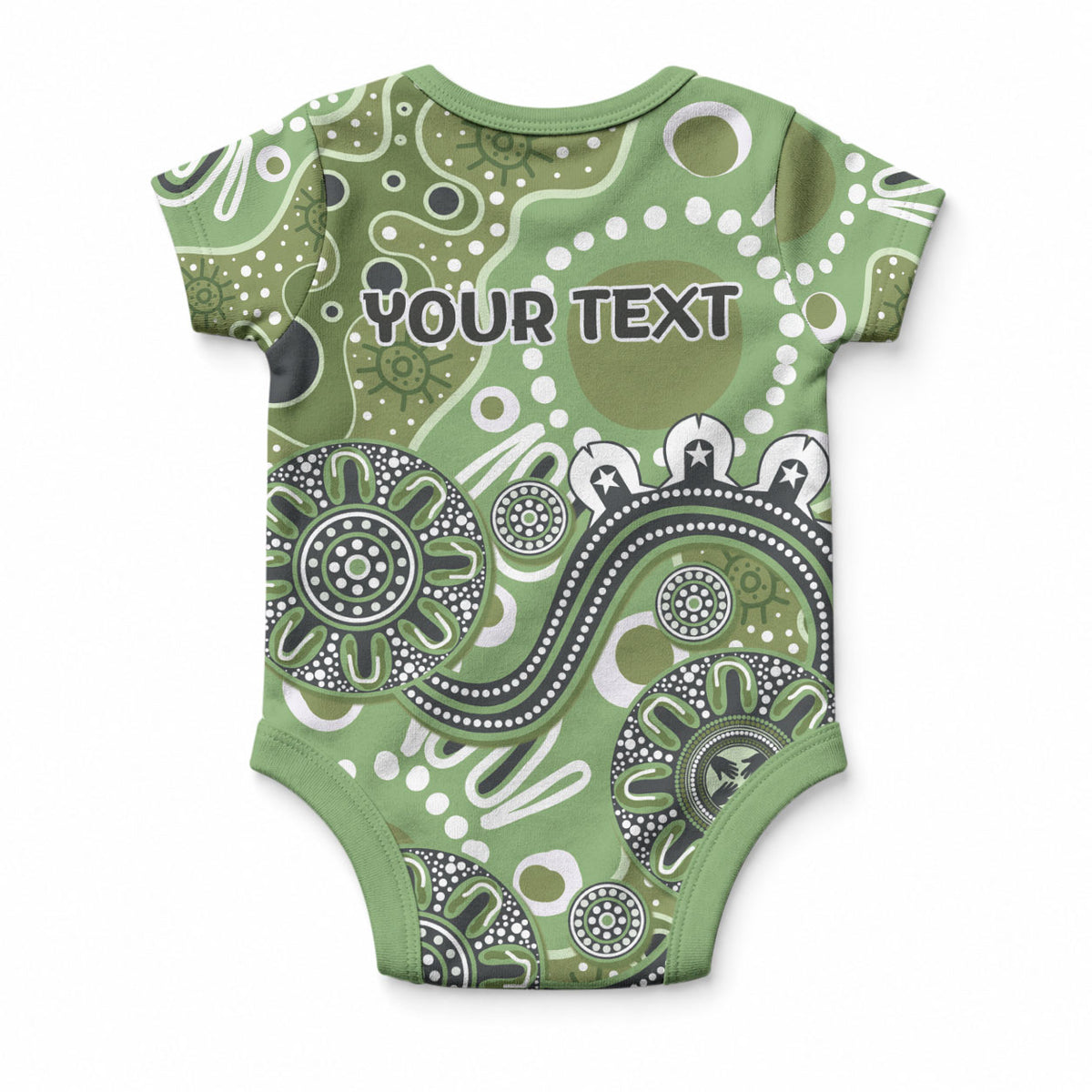 Personalised NAIDOC Week 50 Years Deadly Always Baby Onesie Green Aboriginal Artwork Dot Painting