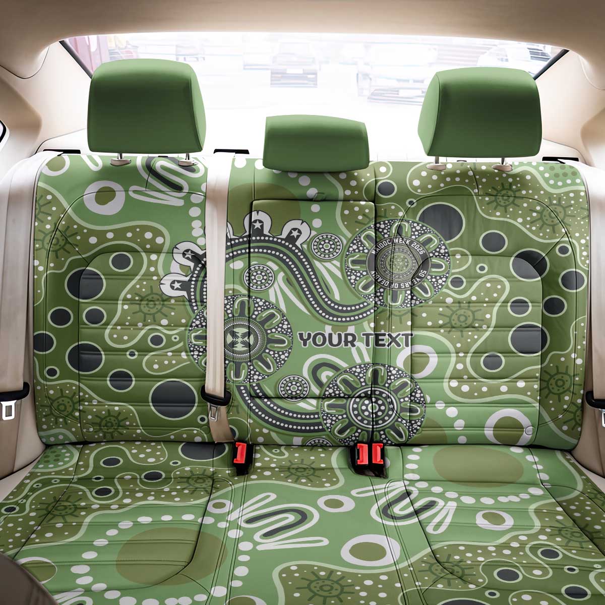 Personalised NAIDOC Week 50 Years Deadly Always Back Car Seat Cover Green Aboriginal Artwork Dot Painting
