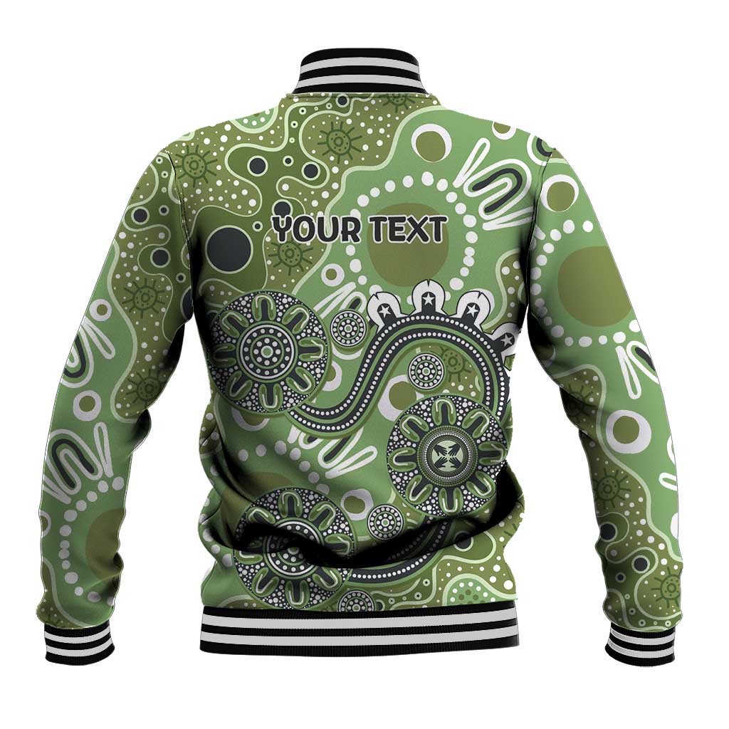 Personalised NAIDOC Week 50 Years Deadly Always Baseball Jacket Green Aboriginal Artwork Dot Painting
