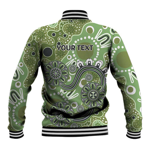 Personalised NAIDOC Week 50 Years Deadly Always Baseball Jacket Green Aboriginal Artwork Dot Painting