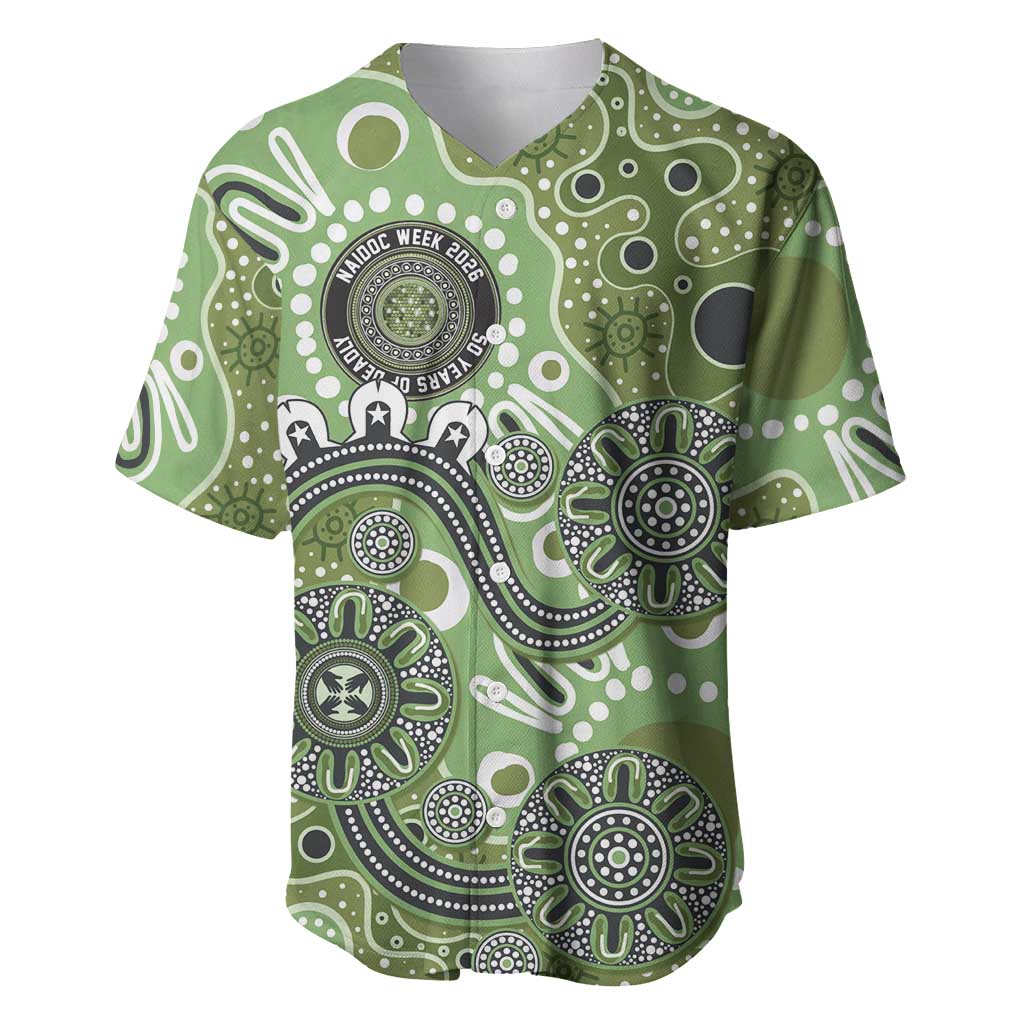 Personalised NAIDOC Week 50 Years Deadly Always Baseball Jersey Green Aboriginal Artwork Dot Painting
