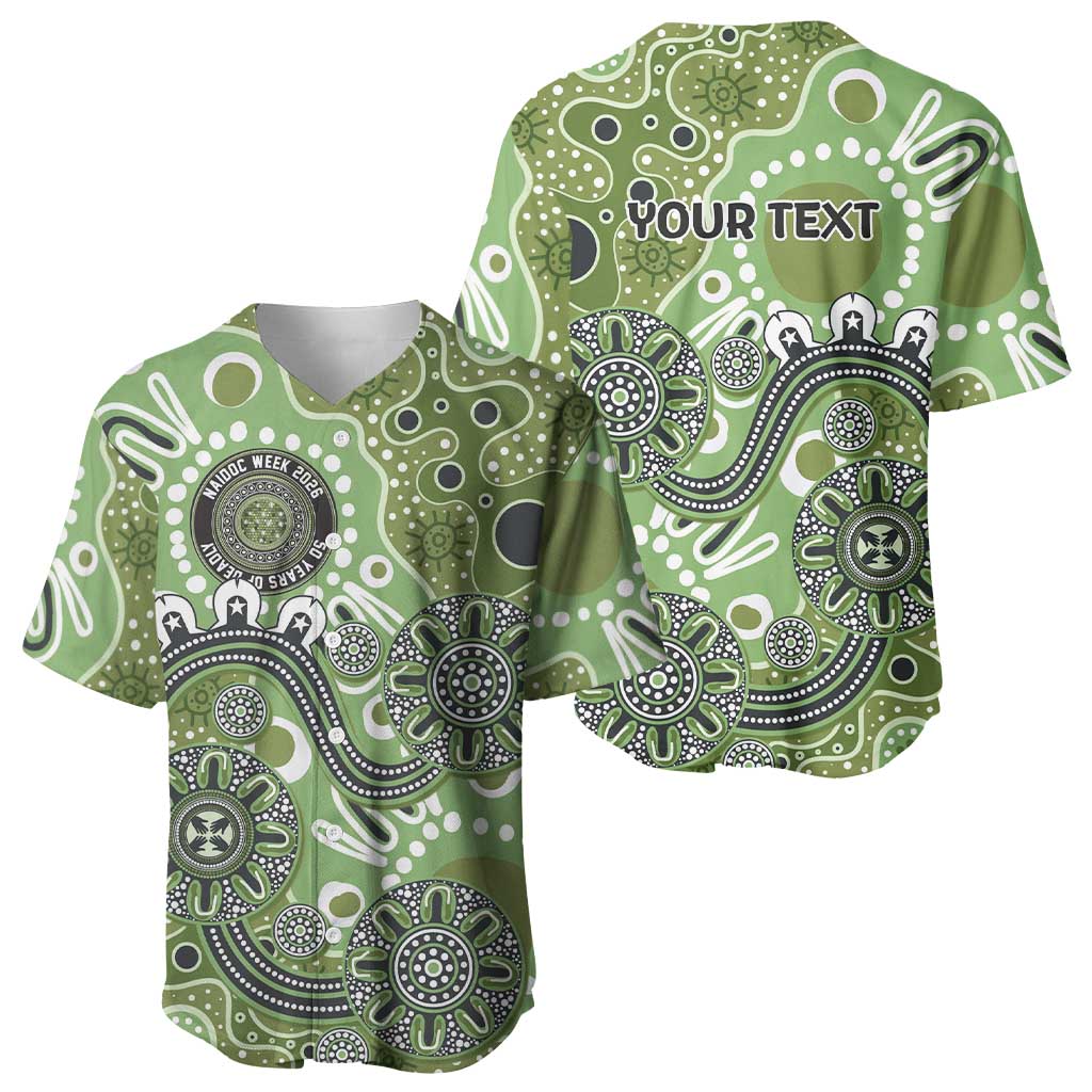 Personalised NAIDOC Week 50 Years Deadly Always Baseball Jersey Green Aboriginal Artwork Dot Painting