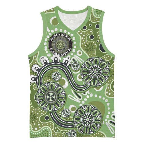 Personalised NAIDOC Week 50 Years Deadly Always Basketball Jersey Green Aboriginal Artwork Dot Painting