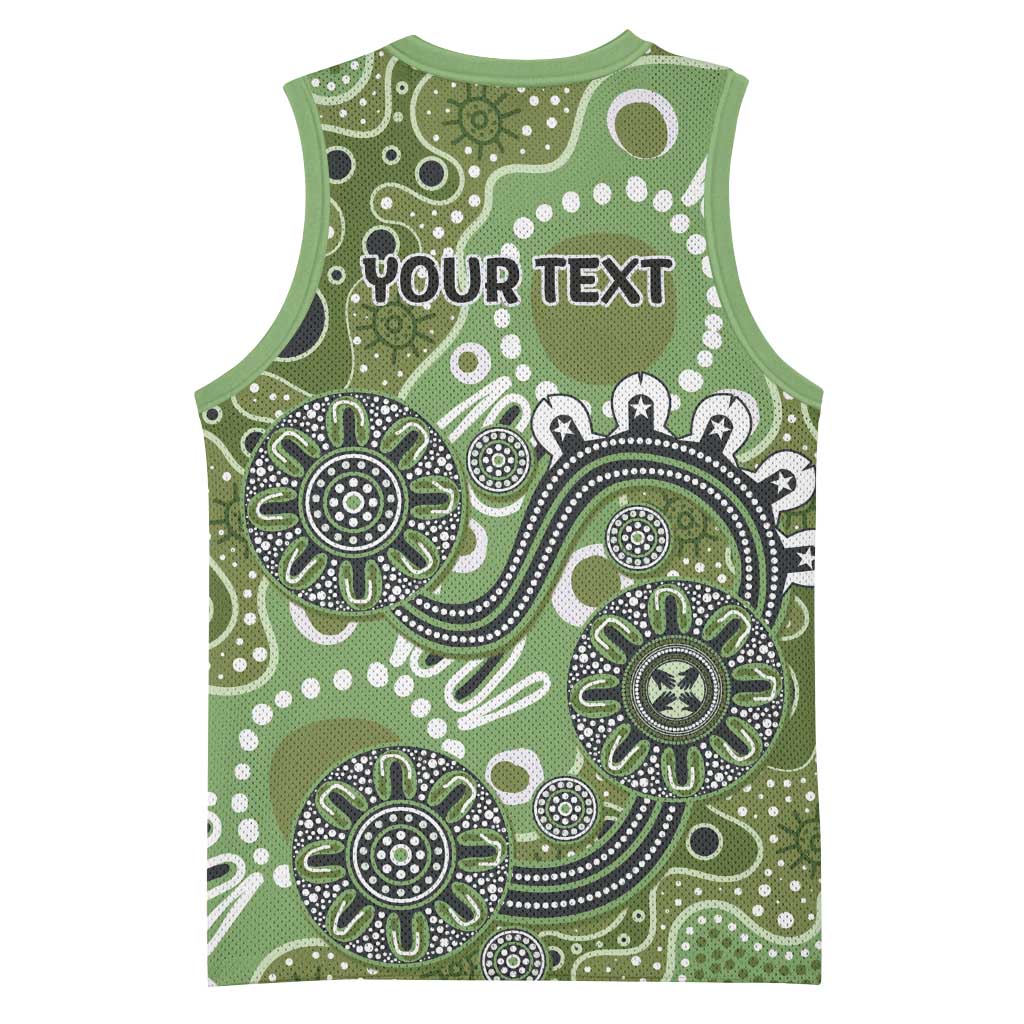 Personalised NAIDOC Week 50 Years Deadly Always Basketball Jersey Green Aboriginal Artwork Dot Painting