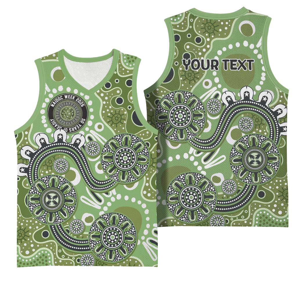 Personalised NAIDOC Week 50 Years Deadly Always Basketball Jersey Green Aboriginal Artwork Dot Painting