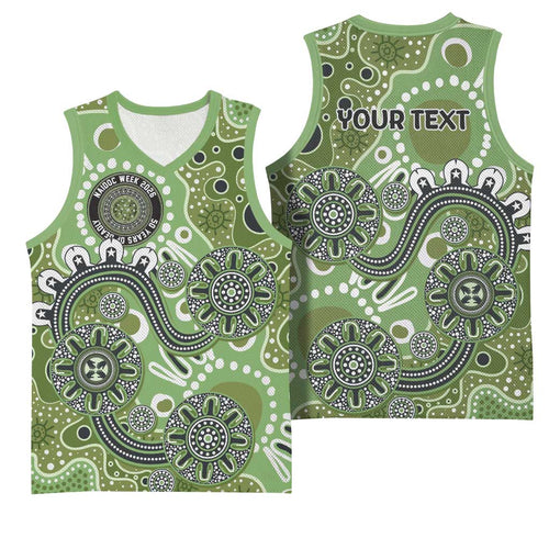 Personalised NAIDOC Week 50 Years Deadly Always Basketball Jersey Green Aboriginal Artwork Dot Painting