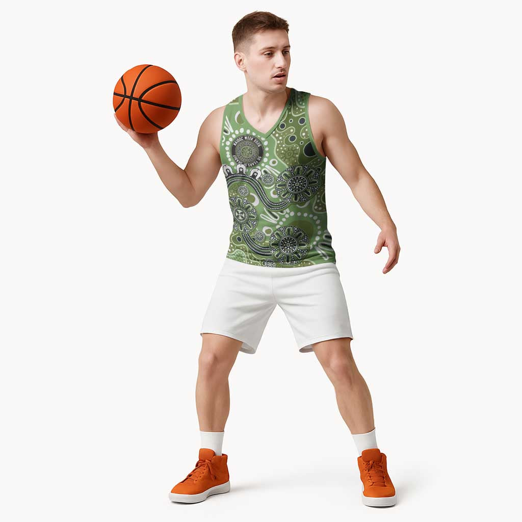 Personalised NAIDOC Week 50 Years Deadly Always Basketball Jersey Green Aboriginal Artwork Dot Painting