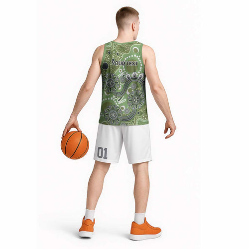 Personalised NAIDOC Week 50 Years Deadly Always Basketball Jersey Green Aboriginal Artwork Dot Painting