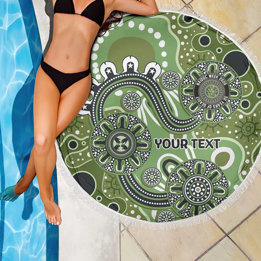 Personalised NAIDOC Week 50 Years Deadly Always Beach Blanket Green Aboriginal Artwork Dot Painting