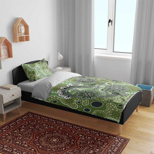Personalised NAIDOC Week 50 Years Deadly Always Bedding Set Green Aboriginal Artwork Dot Painting