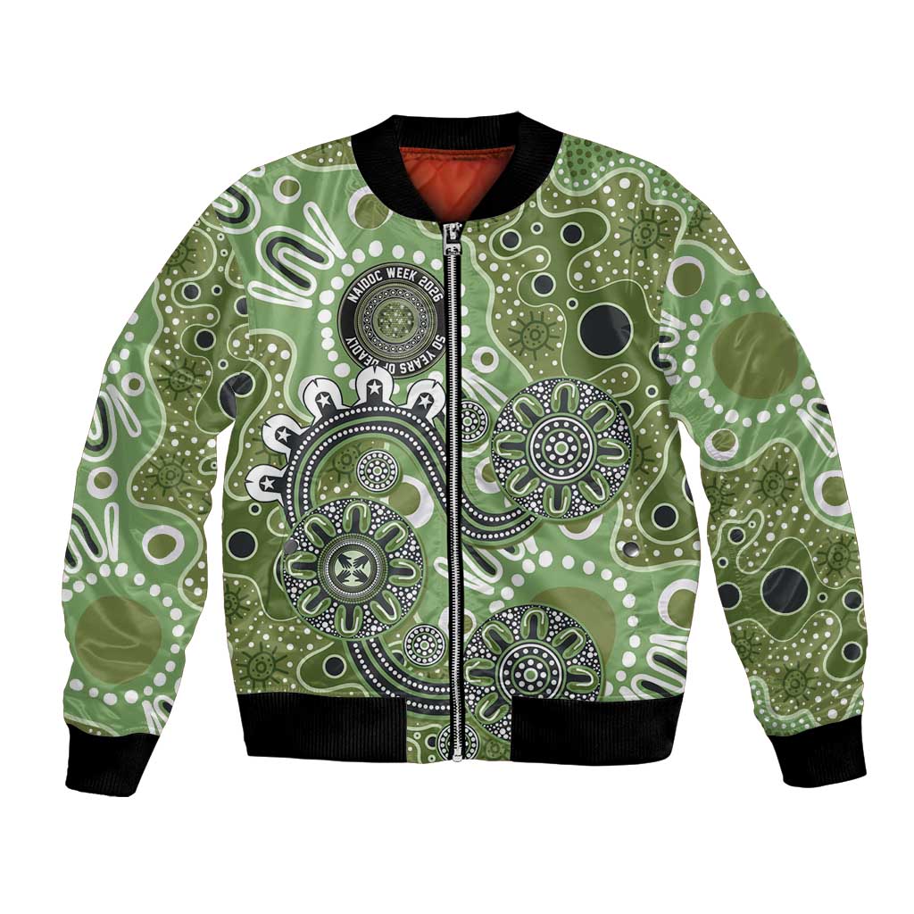 Personalised NAIDOC Week 50 Years Deadly Always Bomber Jacket Green Aboriginal Artwork Dot Painting