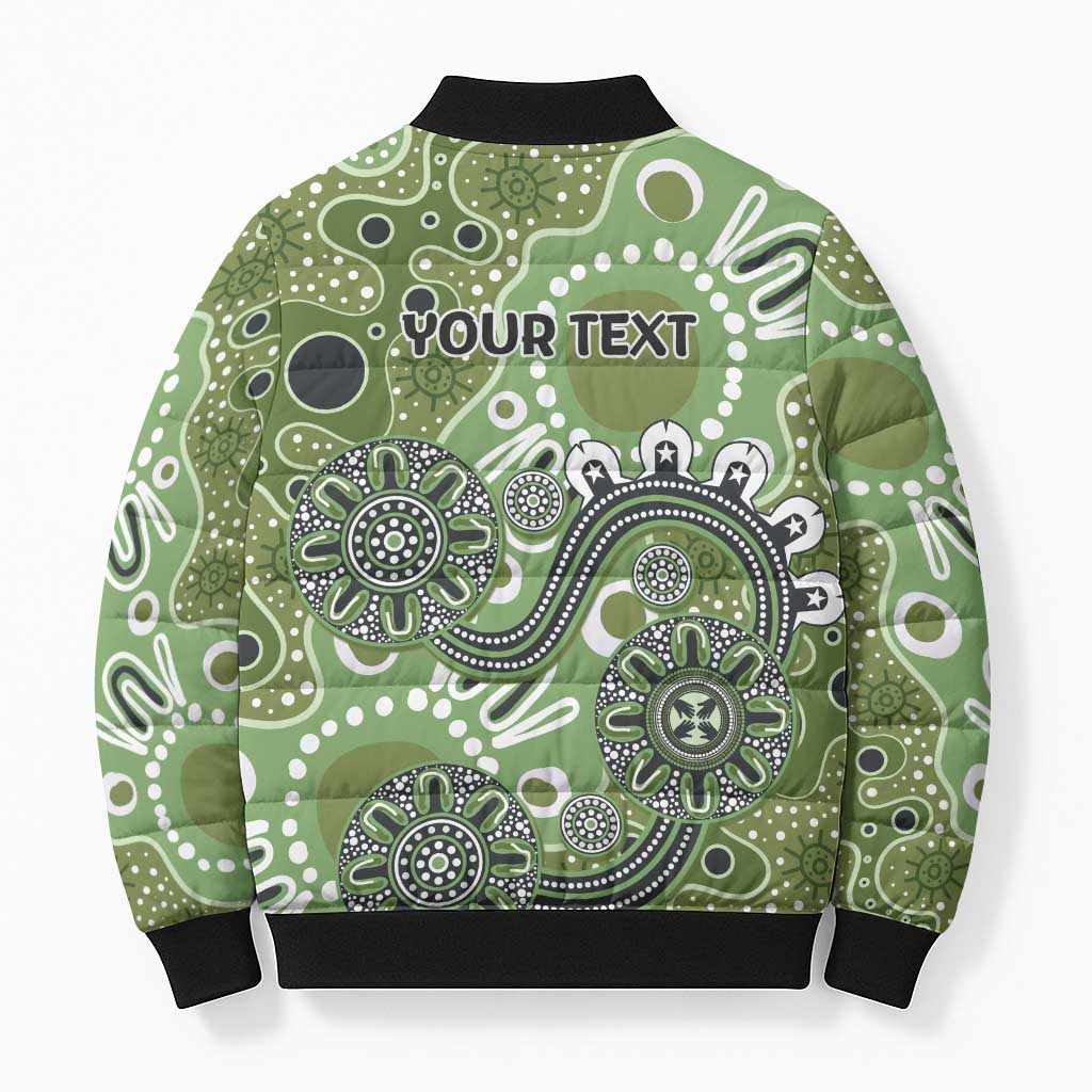 Personalised NAIDOC Week 50 Years Deadly Always Bomber Puffer Jacket Green Aboriginal Artwork Dot Painting