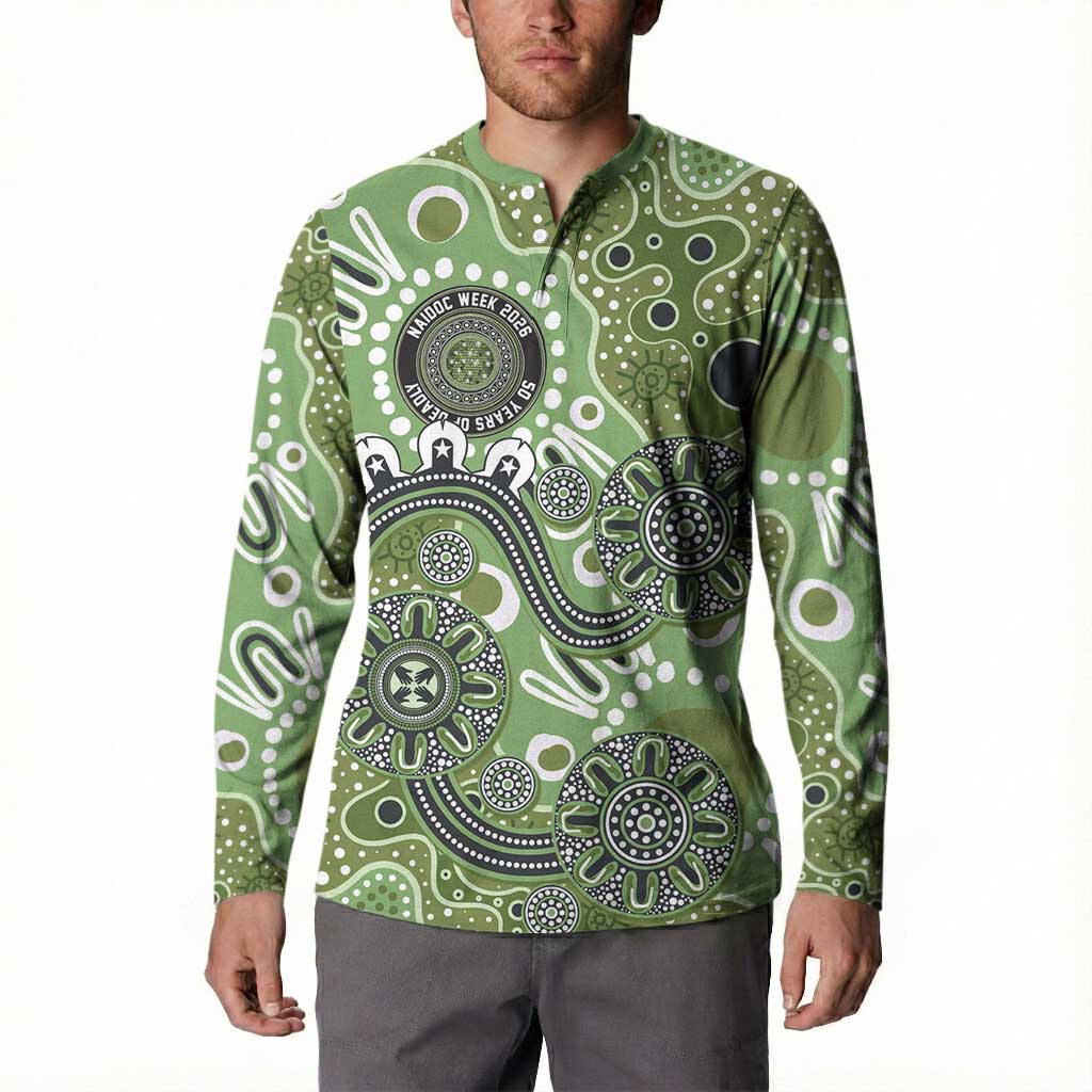 Personalised NAIDOC Week 50 Years Deadly Always Button Sweatshirt Green Aboriginal Artwork Dot Painting