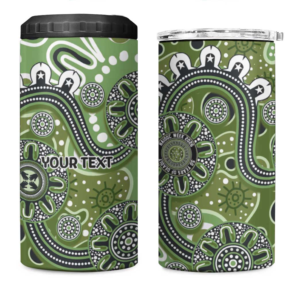 Personalised NAIDOC Week 50 Years Deadly Always 4 in 1 Can Cooler Tumbler Green Aboriginal Artwork Dot Painting