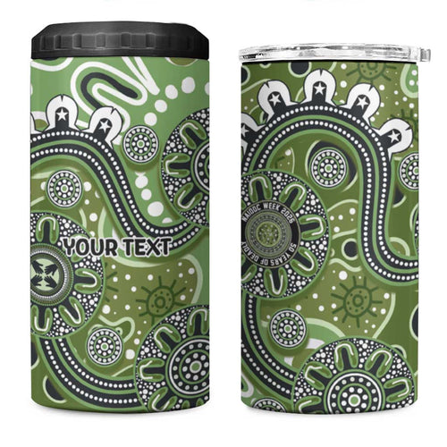 Personalised NAIDOC Week 50 Years Deadly Always 4 in 1 Can Cooler Tumbler Green Aboriginal Artwork Dot Painting