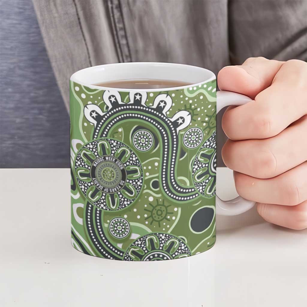 Personalised NAIDOC Week 50 Years Deadly Always Ceramic Mug Green Aboriginal Artwork Dot Painting