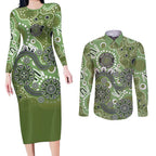 Personalised NAIDOC Week 50 Years Deadly Always Couples Matching Long Sleeve Bodycon Dress and Long Sleeve Button Shirt Green Aboriginal Artwork Dot Painting