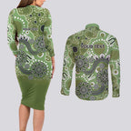 Personalised NAIDOC Week 50 Years Deadly Always Couples Matching Long Sleeve Bodycon Dress and Long Sleeve Button Shirt Green Aboriginal Artwork Dot Painting