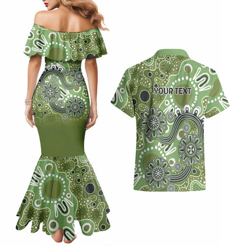 Personalised NAIDOC Week 50 Years Deadly Always Couples Matching Mermaid Dress and Hawaiian Shirt Green Aboriginal Artwork Dot Painting