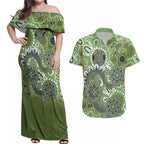 Personalised NAIDOC Week 50 Years Deadly Always Couples Matching Off Shoulder Maxi Dress and Hawaiian Shirt Green Aboriginal Artwork Dot Painting