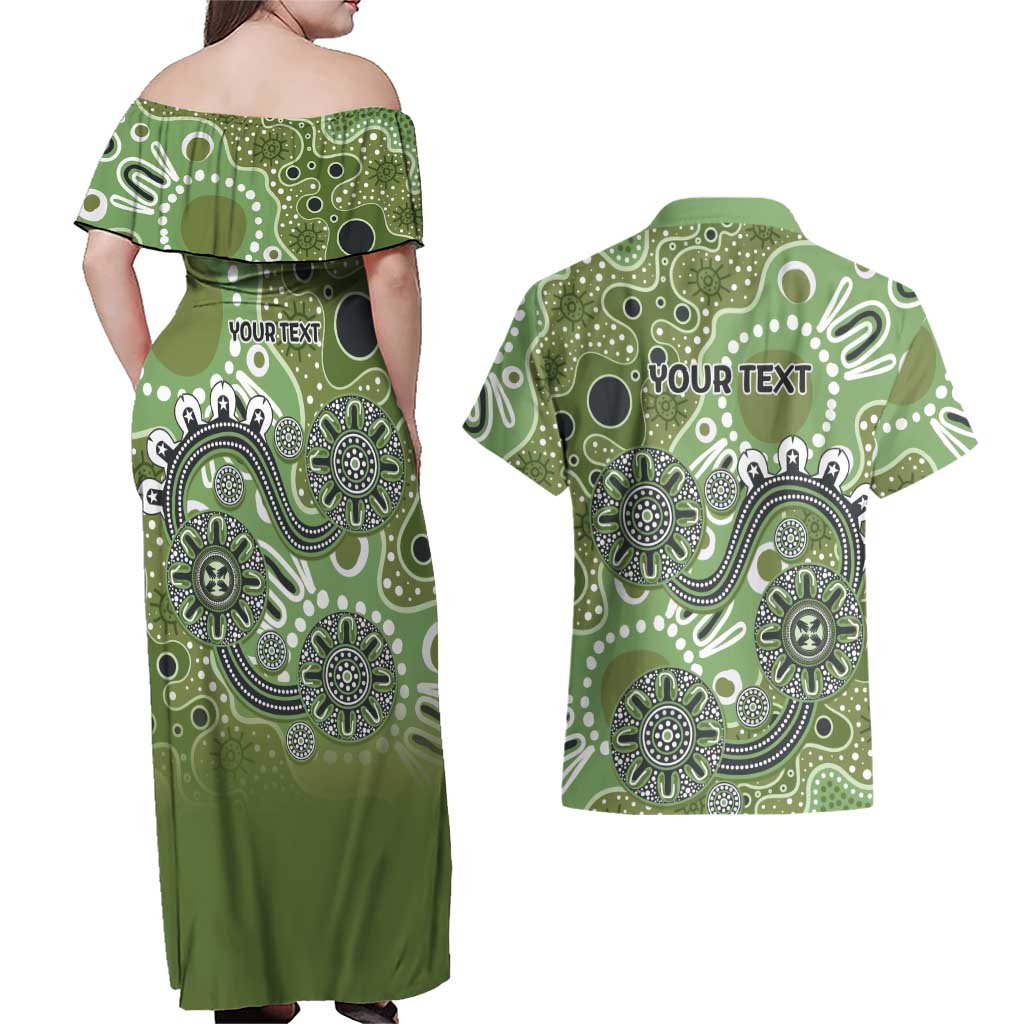 Personalised NAIDOC Week 50 Years Deadly Always Couples Matching Off Shoulder Maxi Dress and Hawaiian Shirt Green Aboriginal Artwork Dot Painting