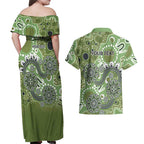 Personalised NAIDOC Week 50 Years Deadly Always Couples Matching Off Shoulder Maxi Dress and Hawaiian Shirt Green Aboriginal Artwork Dot Painting