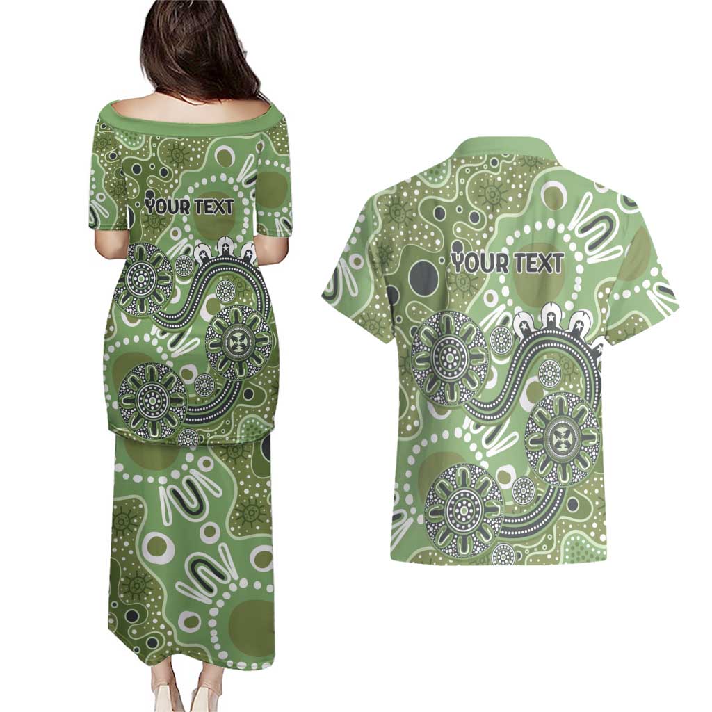 Personalised NAIDOC Week 50 Years Deadly Always Couples Matching Puletasi and Hawaiian Shirt Green Aboriginal Artwork Dot Painting