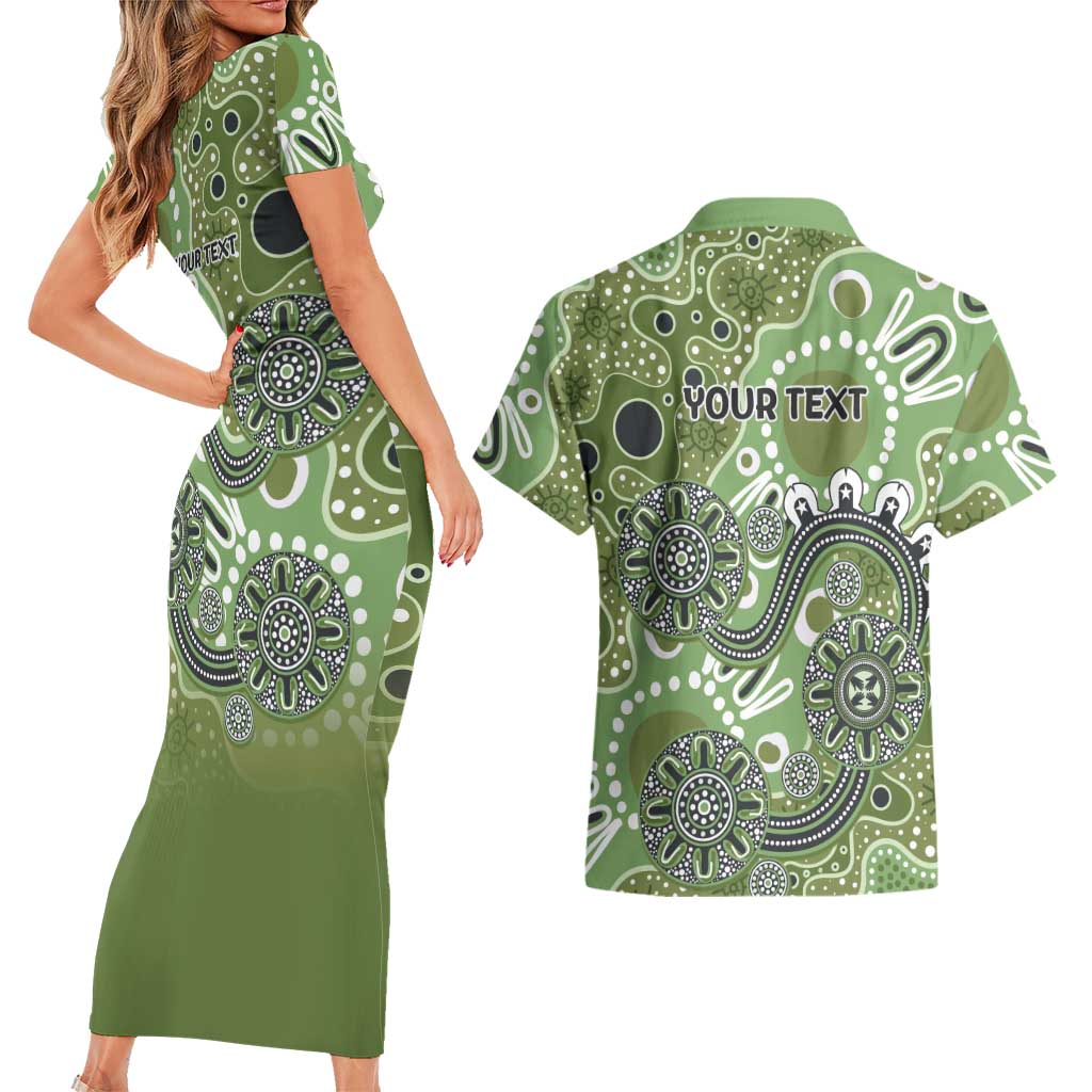 Personalised NAIDOC Week 50 Years Deadly Always Couples Matching Short Sleeve Bodycon Dress and Hawaiian Shirt Green Aboriginal Artwork Dot Painting