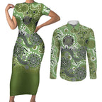 Personalised NAIDOC Week 50 Years Deadly Always Couples Matching Short Sleeve Bodycon Dress and Long Sleeve Button Shirt Green Aboriginal Artwork Dot Painting