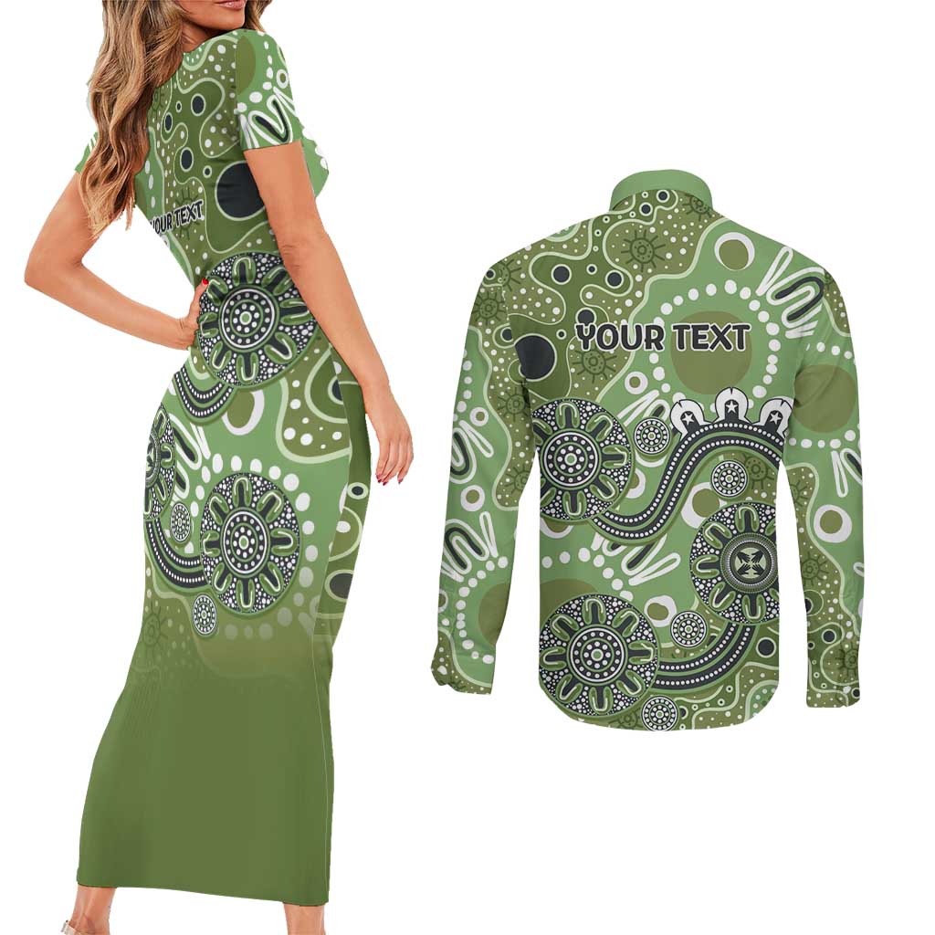 Personalised NAIDOC Week 50 Years Deadly Always Couples Matching Short Sleeve Bodycon Dress and Long Sleeve Button Shirt Green Aboriginal Artwork Dot Painting