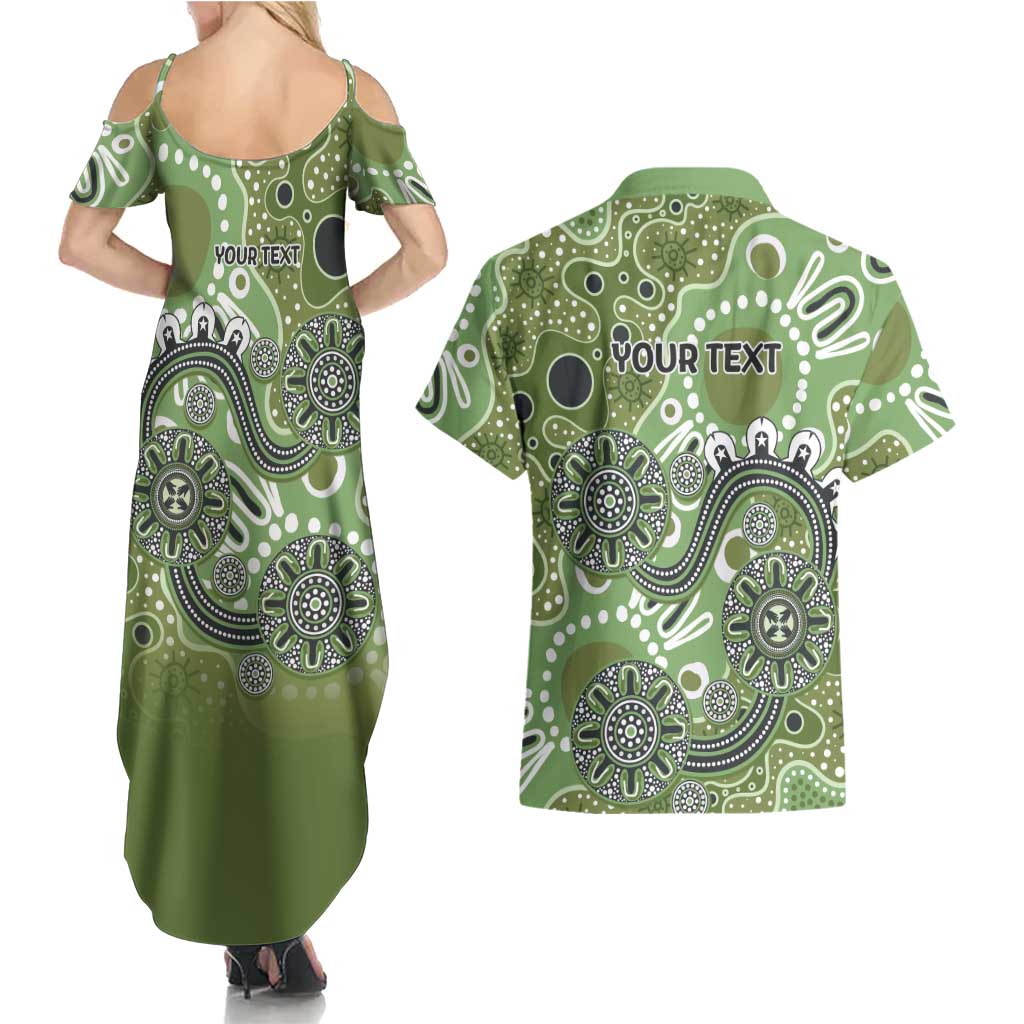 Personalised NAIDOC Week 50 Years Deadly Always Couples Matching Summer Maxi Dress and Hawaiian Shirt Green Aboriginal Artwork Dot Painting